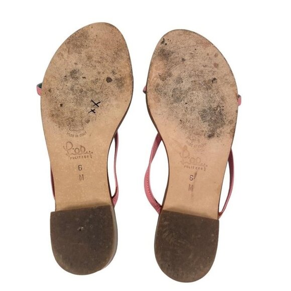 LILLY PULITZER Gold & Pink Trim Metallic Italian Leather Chunky Heeled sandals - Picture 2 of 4